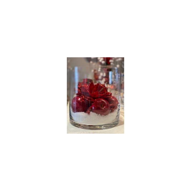 Cristal Nieve artificial y  manzanas.